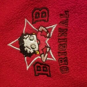 BETTY BOOP Large  2000 Vintage Red Fleece Hooded Sweatshirt Cinch waist Cord
